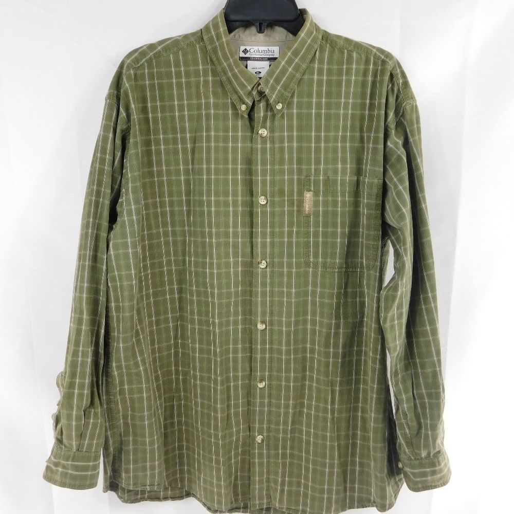 Columbia Men's Green/White Plaid Button Down